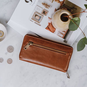 Leather Ziparound Purse, Tan By The Leather Store