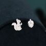 Mismatched Squirrel And Pinecone Nut Stud Earrings In Sterling Silver, thumbnail 1 of 12