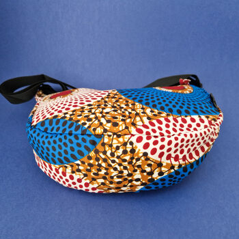 African Print Crossbody Shoulder Bag | Dumpling Sling Bag | Blue Red, 4 of 7