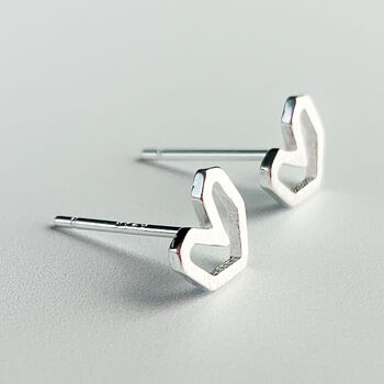 Sterling Silver Geometric Heart Stud Earrings, 2 of 6