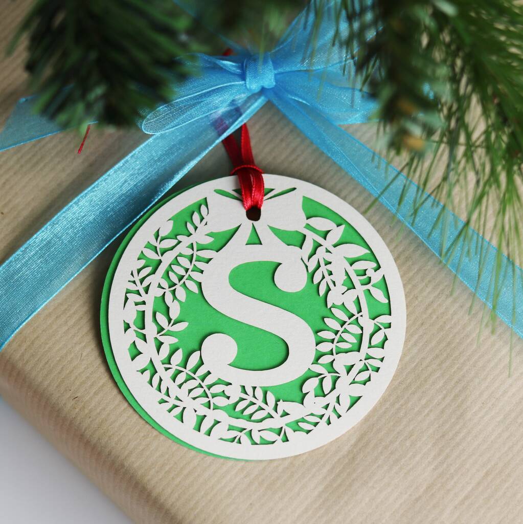 Papercut Wreath Initial Gift Tag, 1 of 5