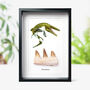 Mosasaur Jaw W/ Watercolour Illustration Authentic Dinosaur Fossil Frame, thumbnail 1 of 4
