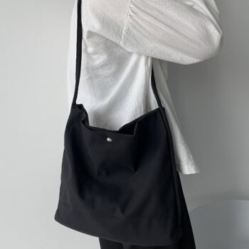 Black Waterproof Nylon Long Strap Shoulder Bag, 7 of 9