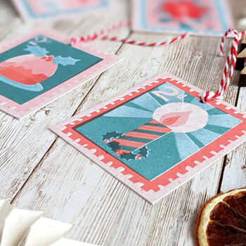 Festive Retro Stamps Gift Tags, 3 of 10