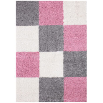 The Rugs Geometric Shaggy Rug Pink Checkered Rug, 12 of 12