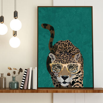 Green Jaguar Gold Glasses Wall Art Print, 2 of 4