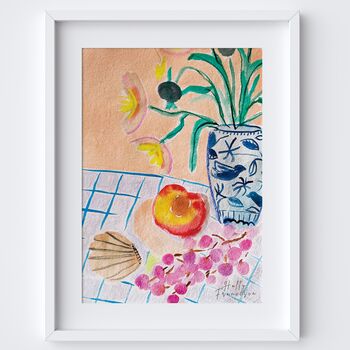 Peach, Shell And Vase Art Print Still Life Poster, 2 of 4