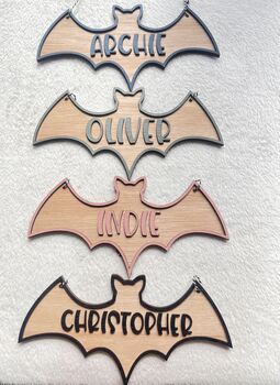 Halloween Name Sign Kids Halloween Decoration Personalised Hanging Bat With Name, 4 of 10
