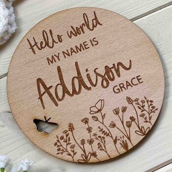 Baby Name Announcement Plaque Wildflower Design, 3 of 4
