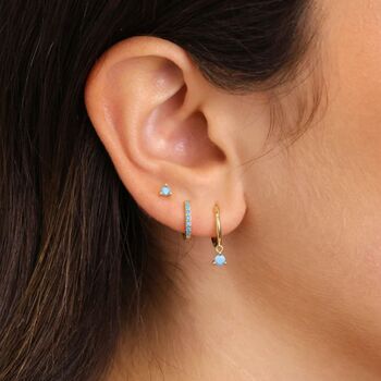 Turquoise December Birthstone Huggie Hoop Earrings, 2 of 4