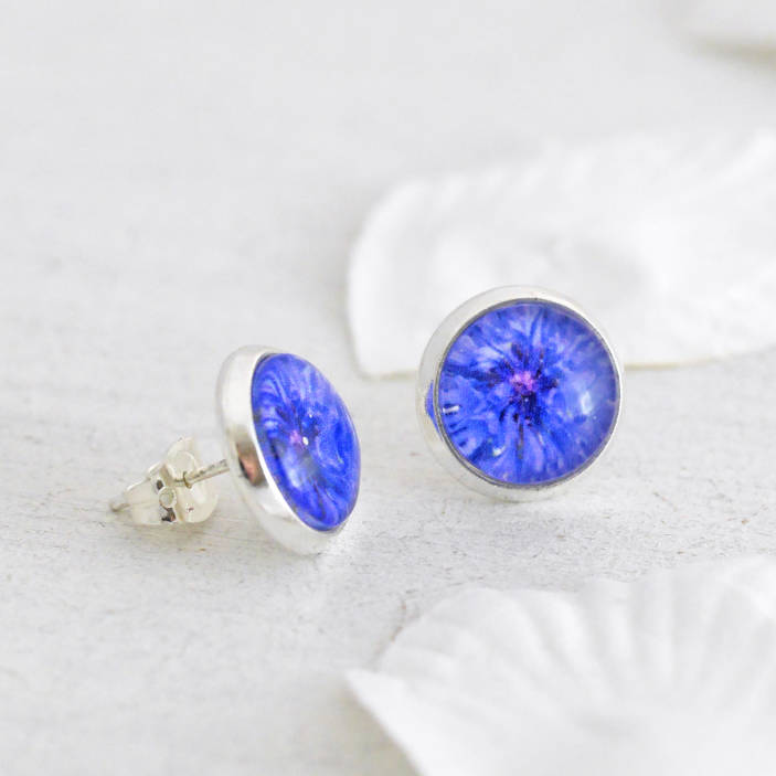 Blue Cornflower Stud Earrings By Cassiopi