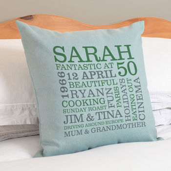 Personalised 50th Birthday Word Art Cushion, 3 of 9