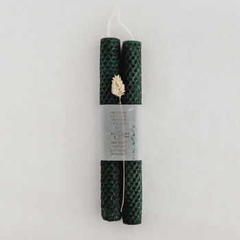 Set Of Two Hand Rolled Green Beeswax Intention Candles, 3 of 3