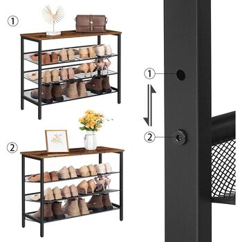 Four Tier Shoe Rack With Three Adjustable Mesh Shelves, 6 of 8