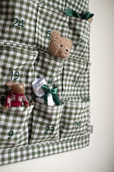 Personalised Green Gingham Advent Calendar Embroidered, 10 of 12