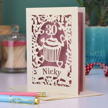 Personalised Papercut Cupcake Birthday Card, 4 of 8