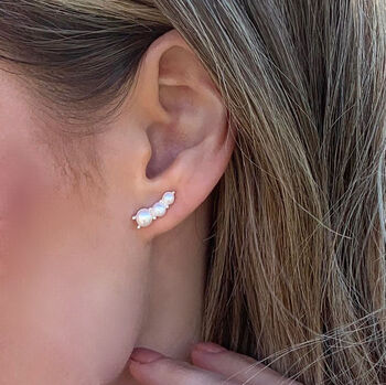 Sterling Silver Pearl Trio Studs, 4 of 6