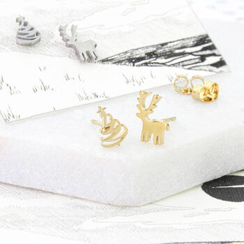 Reindeer And Christmas Tree Stud Earrings, 8 of 12