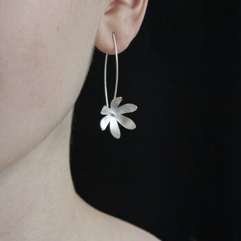 Silver Daisy Flower Earrings Side Facing, 2 of 4