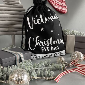 Personalised Christmas Eve Bag Natural With Black, 4 of 12