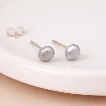 Sterling Silver Grey Freshwater Pearl Stud Earrings – 5mm, 2 of 7