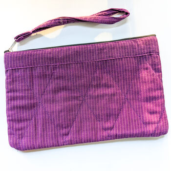 Fair Trade Wristlet Clutch Bag With Strap, Handmade Pink Purple Phone Purse Wallet, 3 of 6