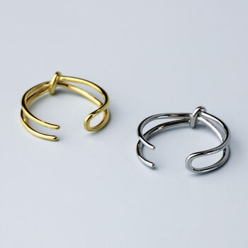 Sterling Silver Knot Detail Adjustable Ring, 3 of 6