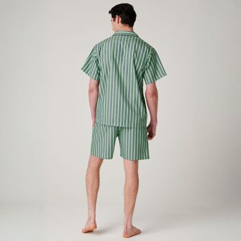 Men's 'Green Flash' Stripe Crisp Cotton Short Pyjama Set, 3 of 4