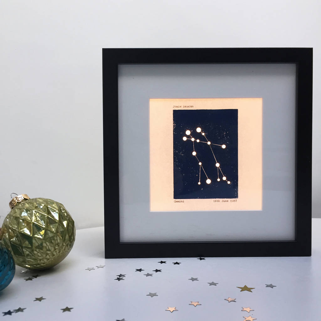 personalised gemini constellation light box by simoons studio