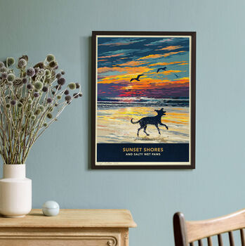 Whippet Or Greyhound Limited Edition Beach Sunset Gift Print, 2 of 9