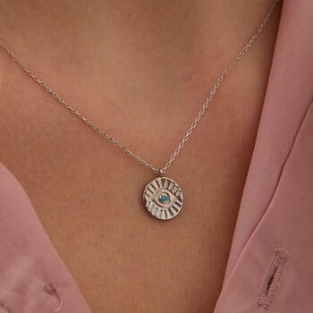 Gold Coin Evil Eye Pendant Necklace In Sterling Silver, 3 of 8