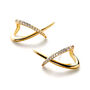 Modern Minimalist Gold Loop Cross Sparkle Stud Earrings, thumbnail 1 of 4