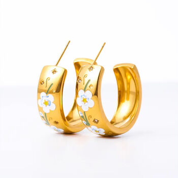 Gold Floral Enamel Hoop Earrings In A Gift Box, 3 of 6