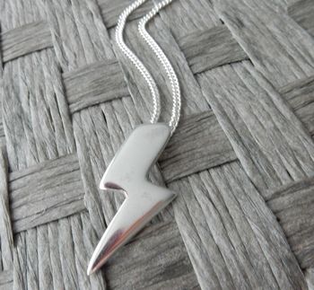 Silver Lightening Bolt Pendant And Chain, 2 of 4