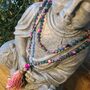 Pink And Green Crystal Mala Beads Necklace With Tassel, thumbnail 1 of 7