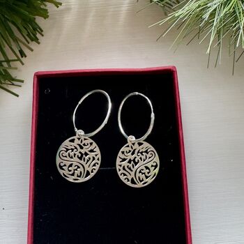 Tree Of Life Hoop Earrings In Sterling Silver, 2 of 3