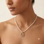 Om Square Pendant Pearl Beaded Necklace, thumbnail 2 of 3