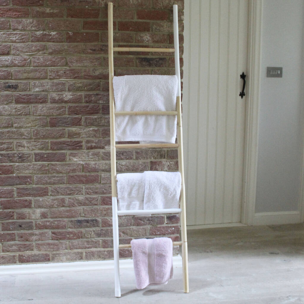 Natural And White Rattan Towel Ladder By Lime Tree London