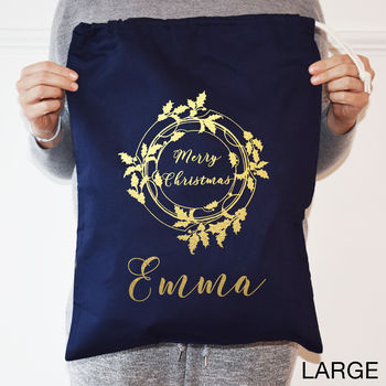 Personalised Holly Wreath Christmas Sack, 8 of 9