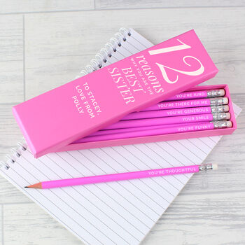 Personalised Pink '12 Reasons' Box And 12 Pencils, 5 of 9