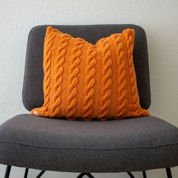 Hand Knit Plaited Cable Knit Cushion In Apricot, 3 of 3