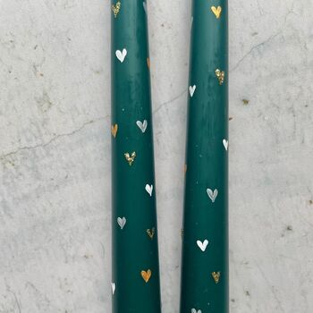 Green Hand Painted Valentines Heart Candles, 2 of 3