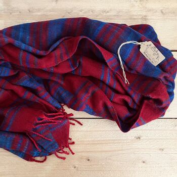 Soft Blanket Striped Cherry Red And Blue Sofa Throw, 2 of 9