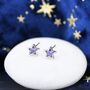 Sterling Silver Amethyst Purple Cz Star Stud Earrings, thumbnail 4 of 10
