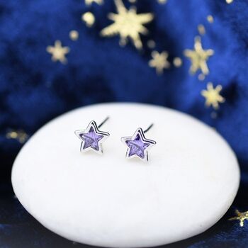 Amethyst Purple Cz Star Stud Earrings, 4 of 9
