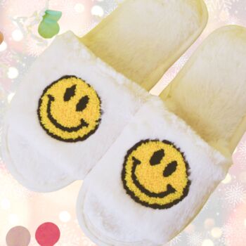 Happy Face Christmas Slippers White, 2 of 5