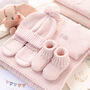 Pale Pink Welcome Baby Knitted Essentials And Toy Gift Set, thumbnail 1 of 12