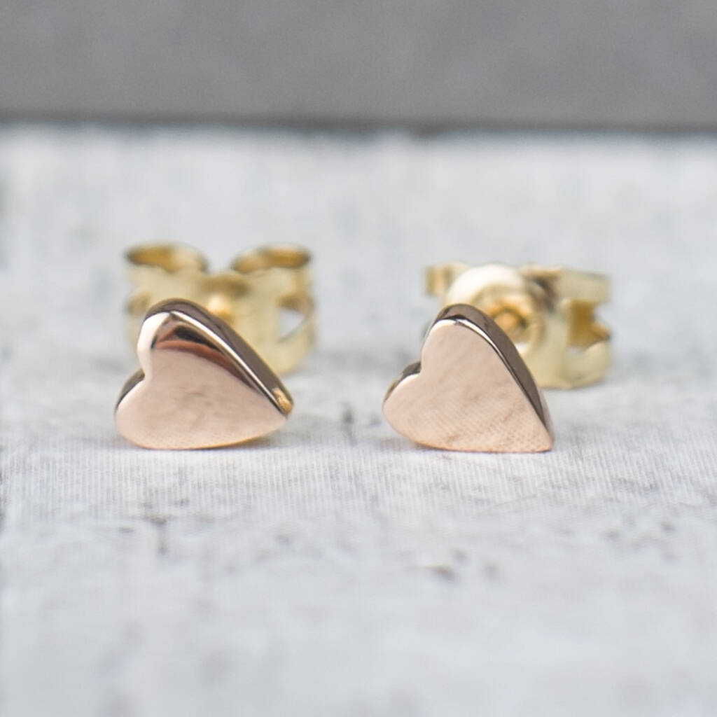 Tiny Gold Heart Stud Earrings Handmade 