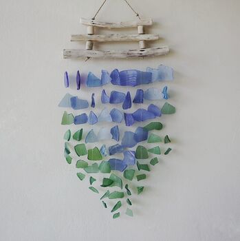 Driftwood Recycled Blue And Green Glass Wind Chime, 5 of 5