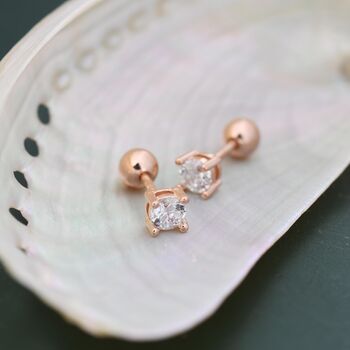 Sterling Silver Four Prong Cz Screw Backs Earrings, 4 of 8